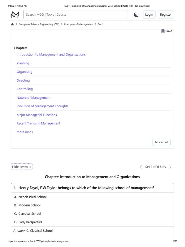 590 Principles Of Management Chapter Wise Solved Mcqs With Pdf