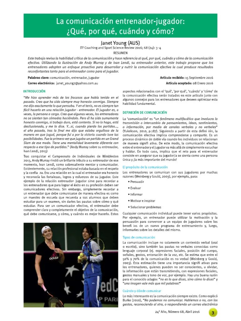 Articulo Coach Review - La Comunicacion Entrenador Jugador | PDF