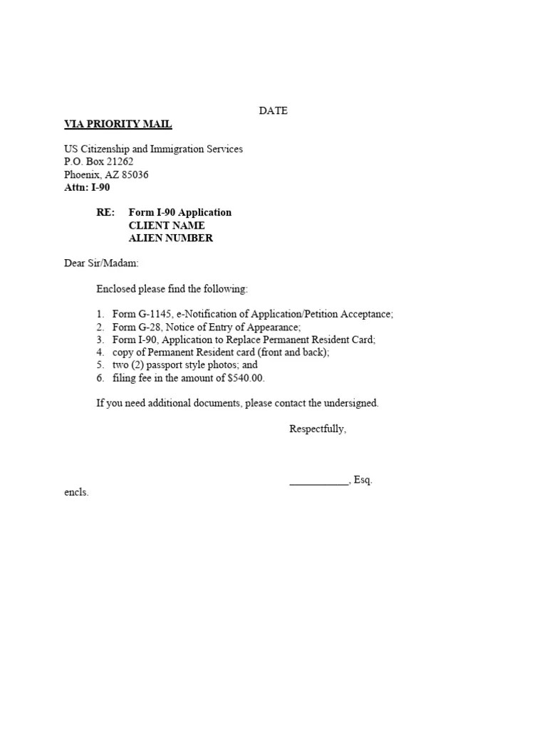 I90 Replace Permanent Resident Card Template | PDF