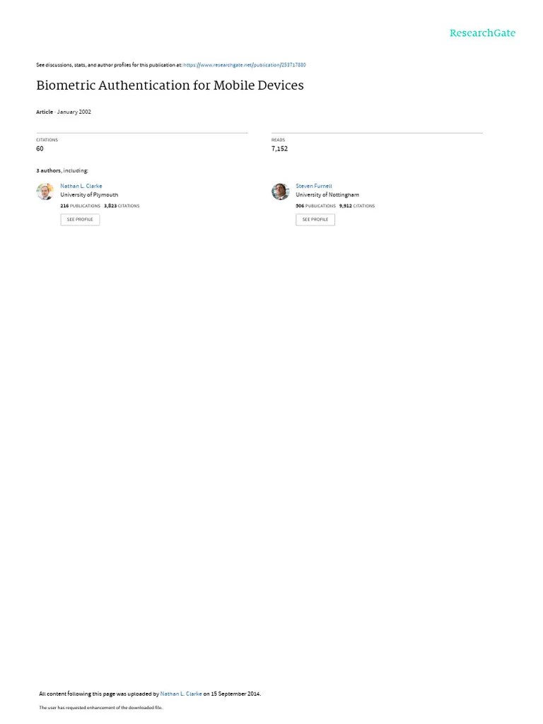 Biometric Authentication For Mobile Devices | PDF | Biometrics ...