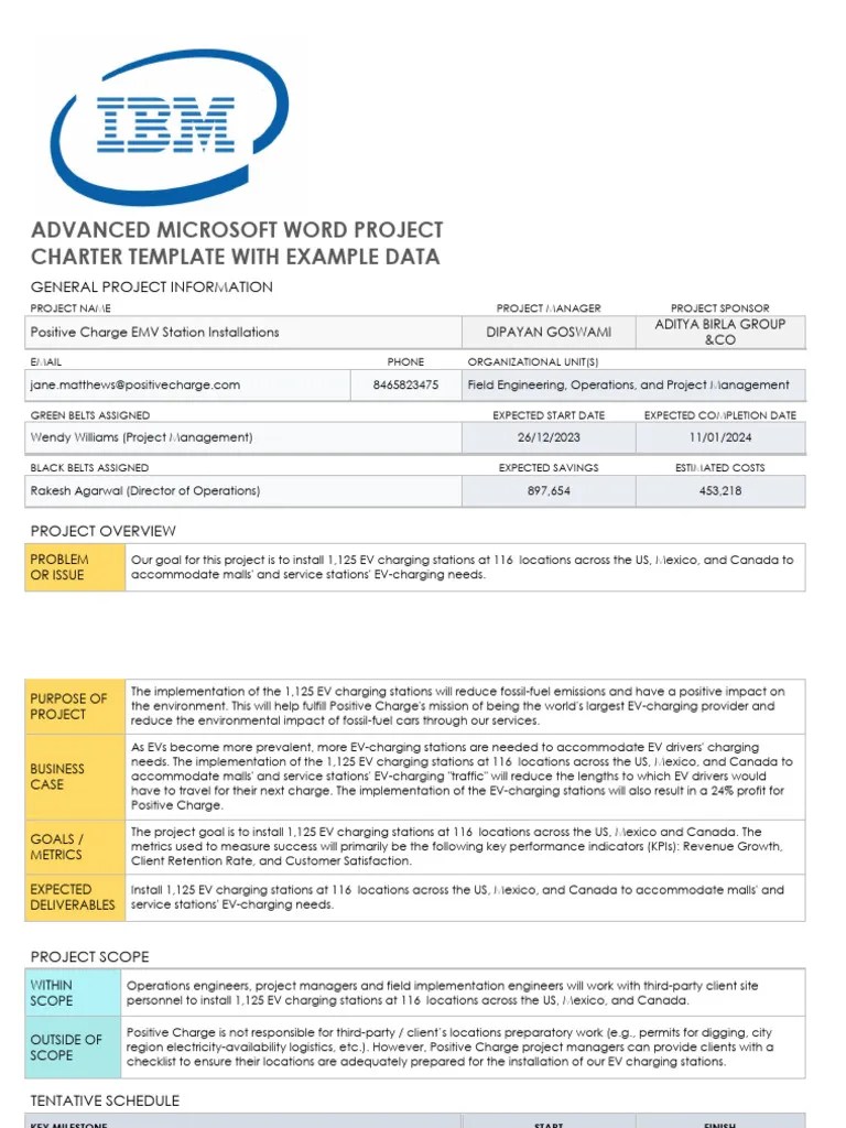 IC Advanced Microsoft Word Project Charter With Example Data 11770 ...