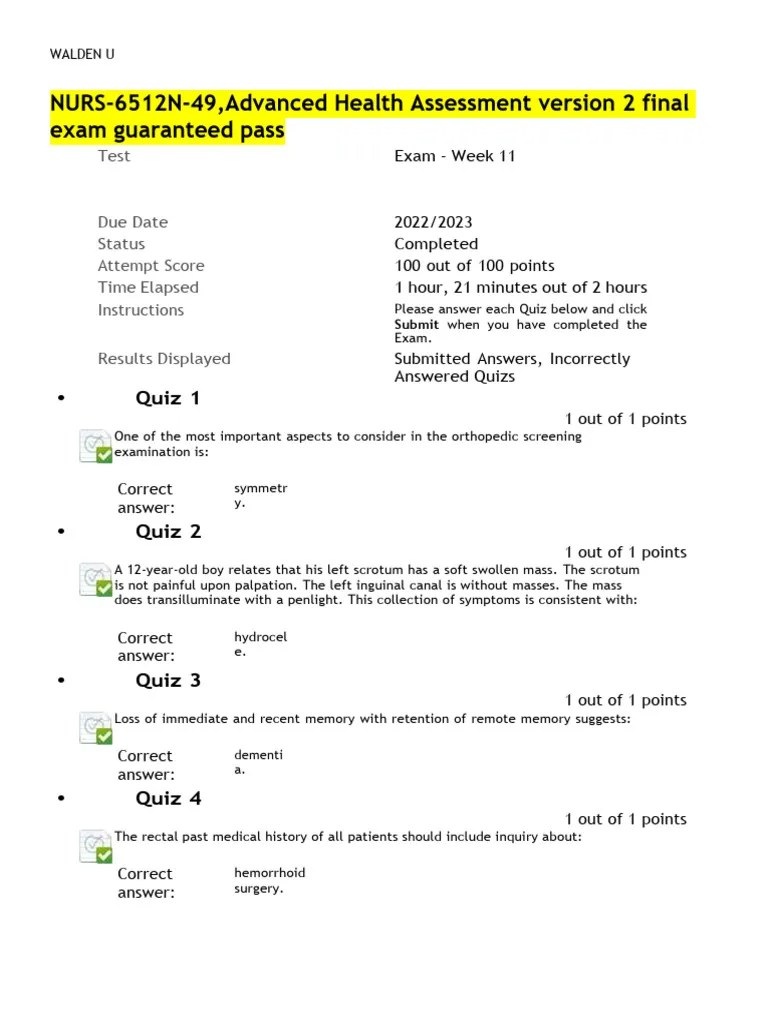 Nurs 6512 Final Exam | PDF | Physical Examination | Clinical Medicine