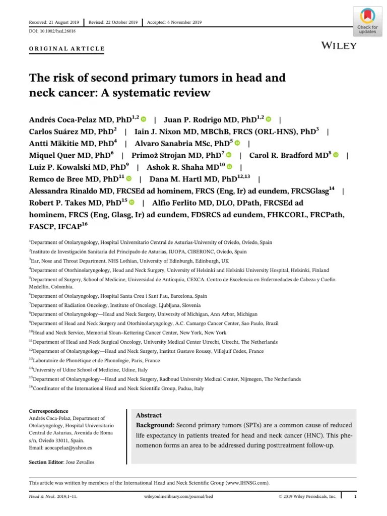 3 The Risk Of Second Primary Tumors In Head And Neck Cancer. A Systematic Review | PDF | Cancer ...