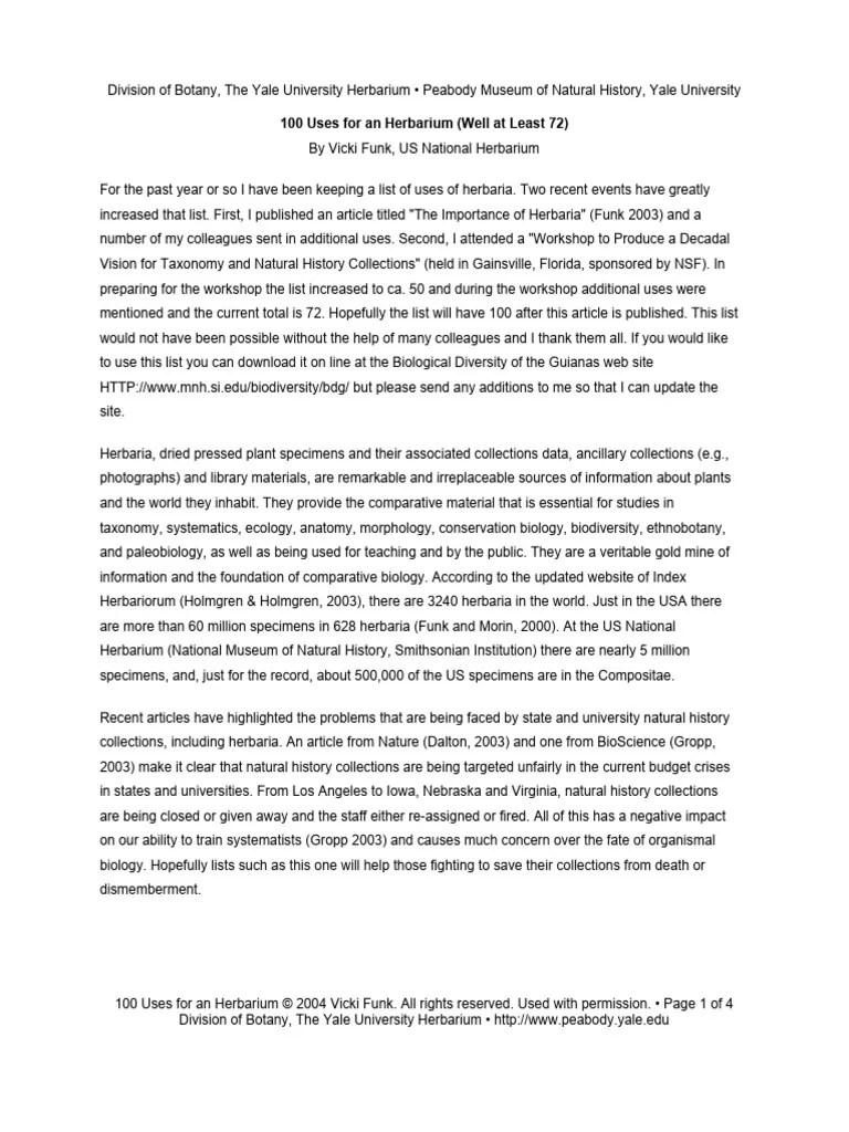 Lecture 9b - Uses Of An Herbarium | PDF | Taxonomy (Biology) | Plants