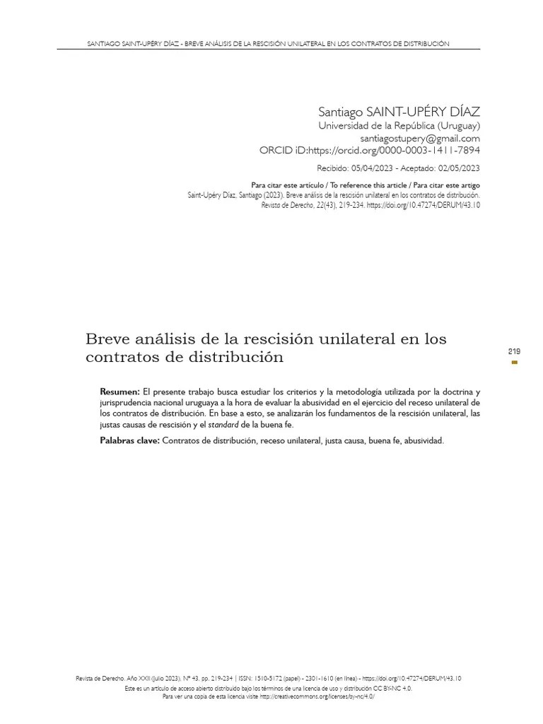 Breve Análisis De La Rescisión Unilateral En Los Contratos De ...