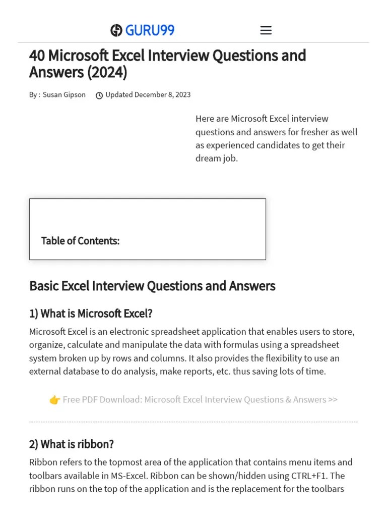 40 Microsoft Excel Interview Questions And Answers (2024) | PDF ...