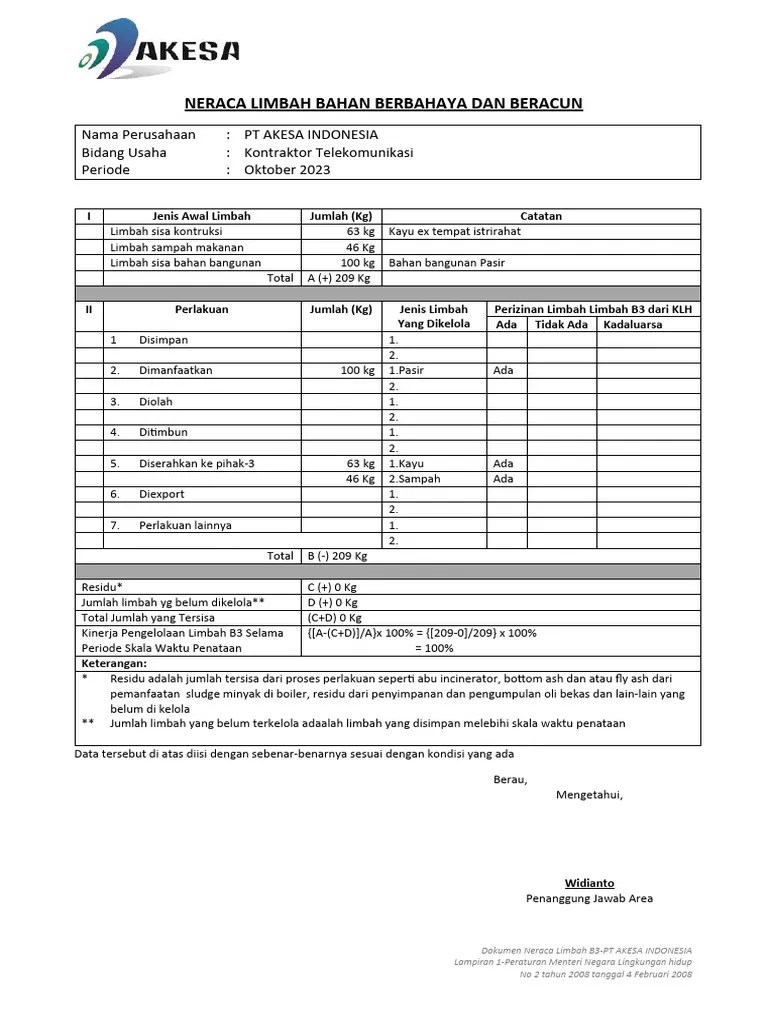 Form NERACA LIMBAH BAHAN BERBAHAYA DAN BERACUN | PDF