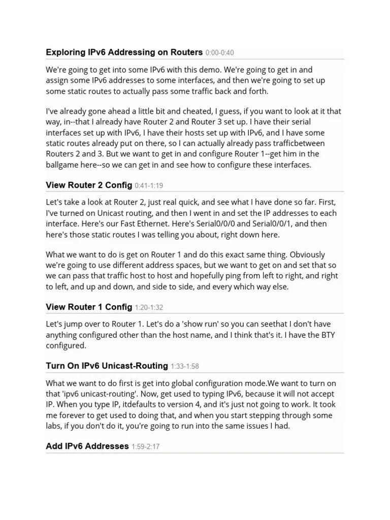 7.6.3 Exploring IPv6 Addressing On Routers | Download Free PDF | I Pv6 ...