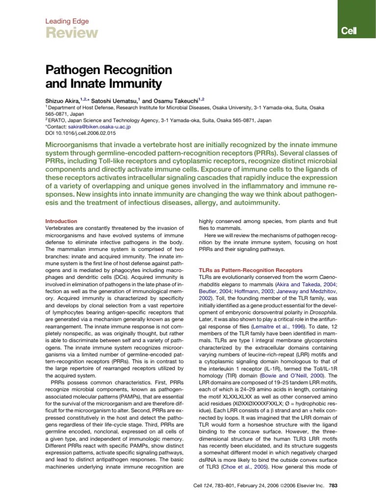 Pathogen Recognition And Innate Immunity | Download Free PDF | Toll Like Receptor | Immune System