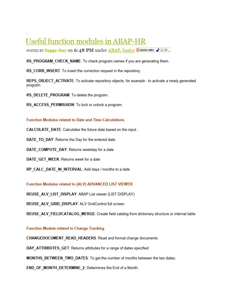 Useful Function Modules In ABAP | PDF