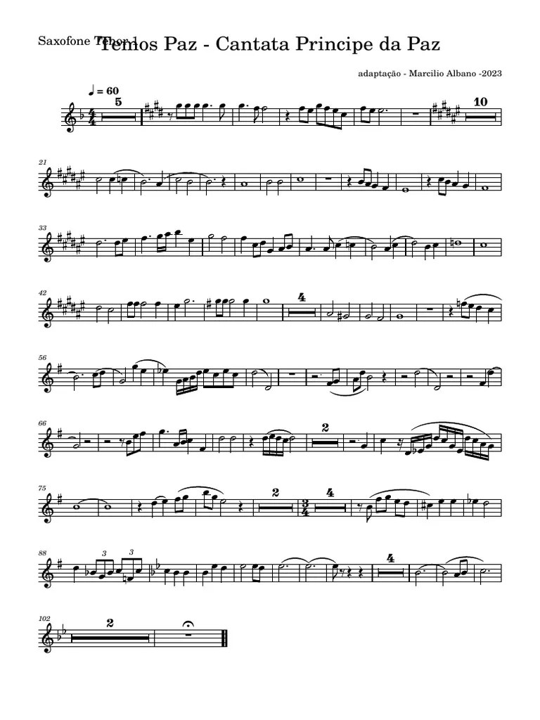 Temos Paz - Cantata Principe Da Paz-Saxofone Tenor 1 | PDF