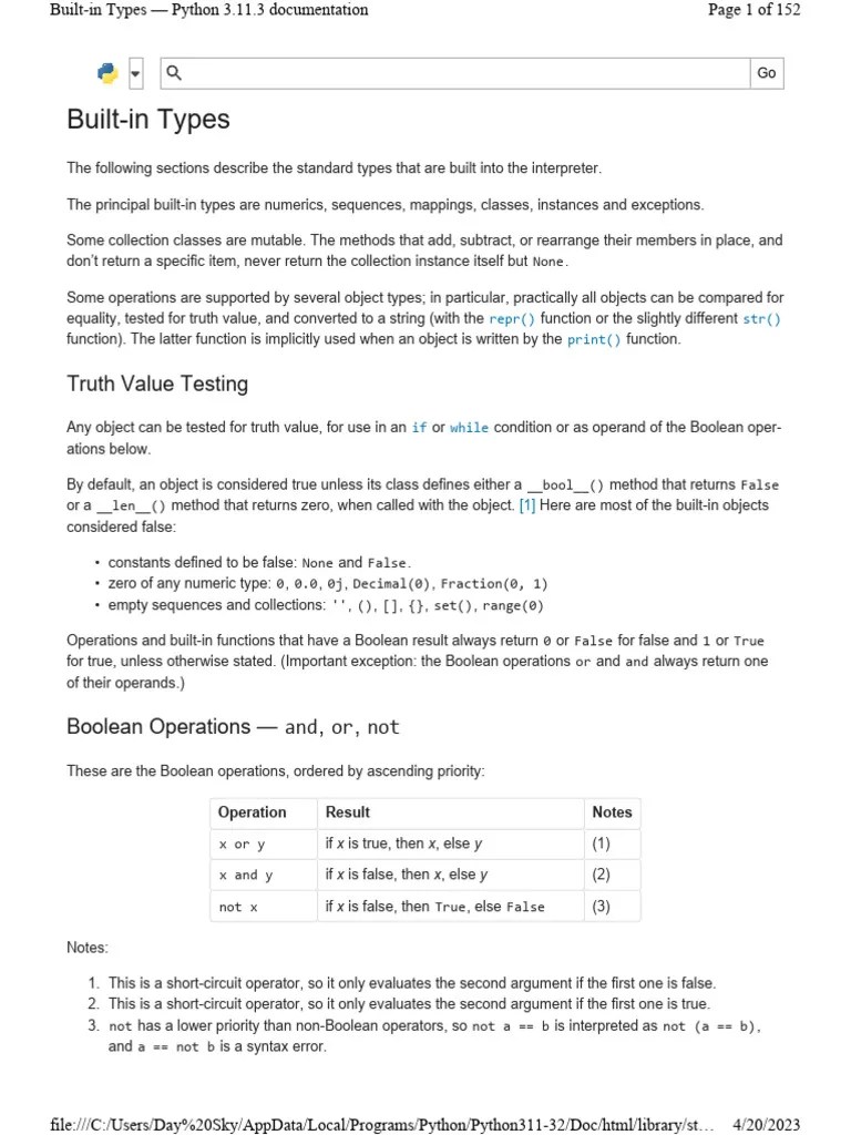 Built In Types | PDF | Boolean Data Type | Integer (Computer Science)