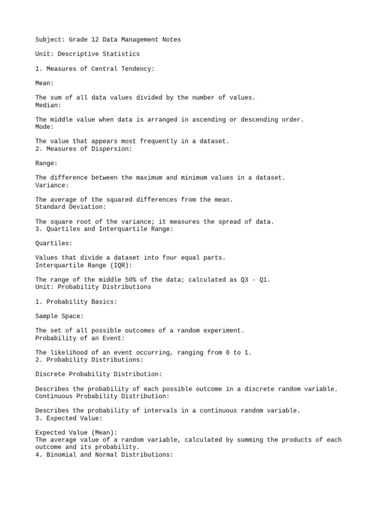 Subject Grade 12 Data Management Notes | Download Free PDF ...