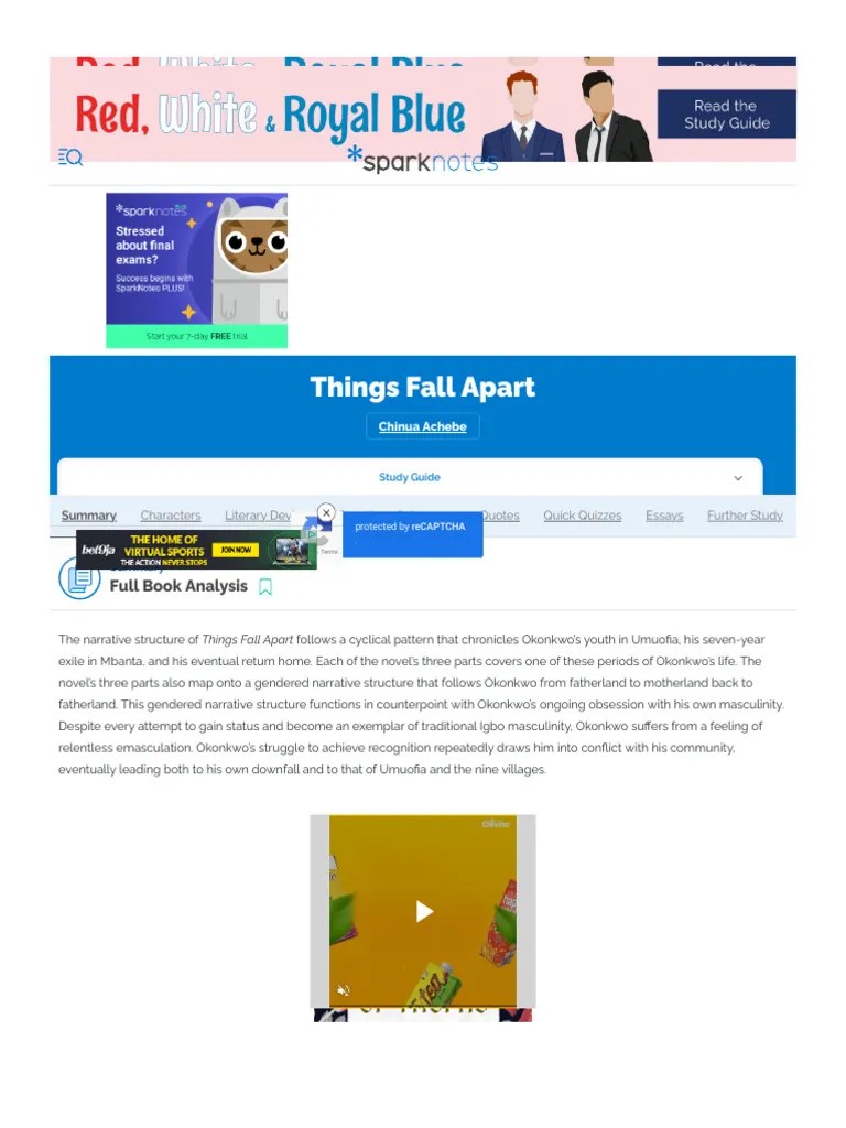 Things Fall Apart Full Book Analysis Sparknotes Pdf