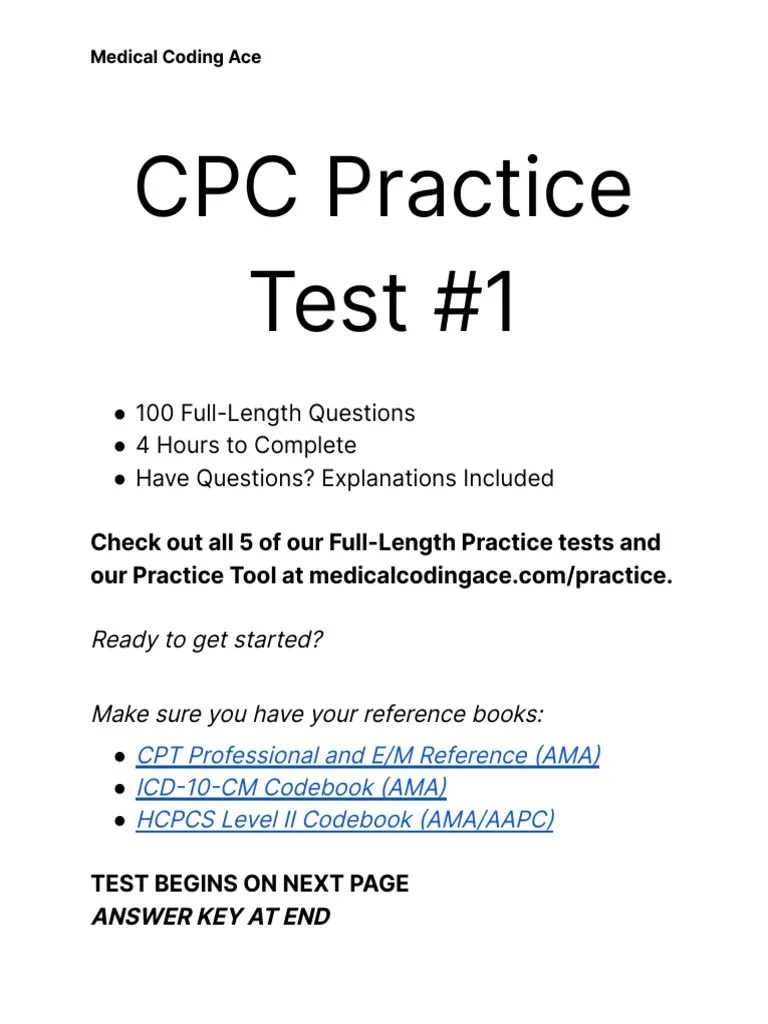 PDF CPC Practice Test 1 - MedicalCodingAce | PDF | Anesthesia | Surgery