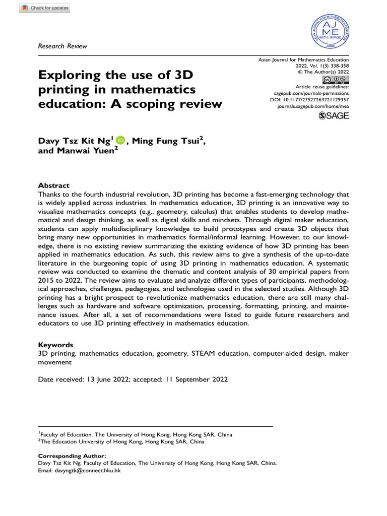 Kit NG Et Al 2022 Exploring The Use Of 3d Printing In Mathematics ...
