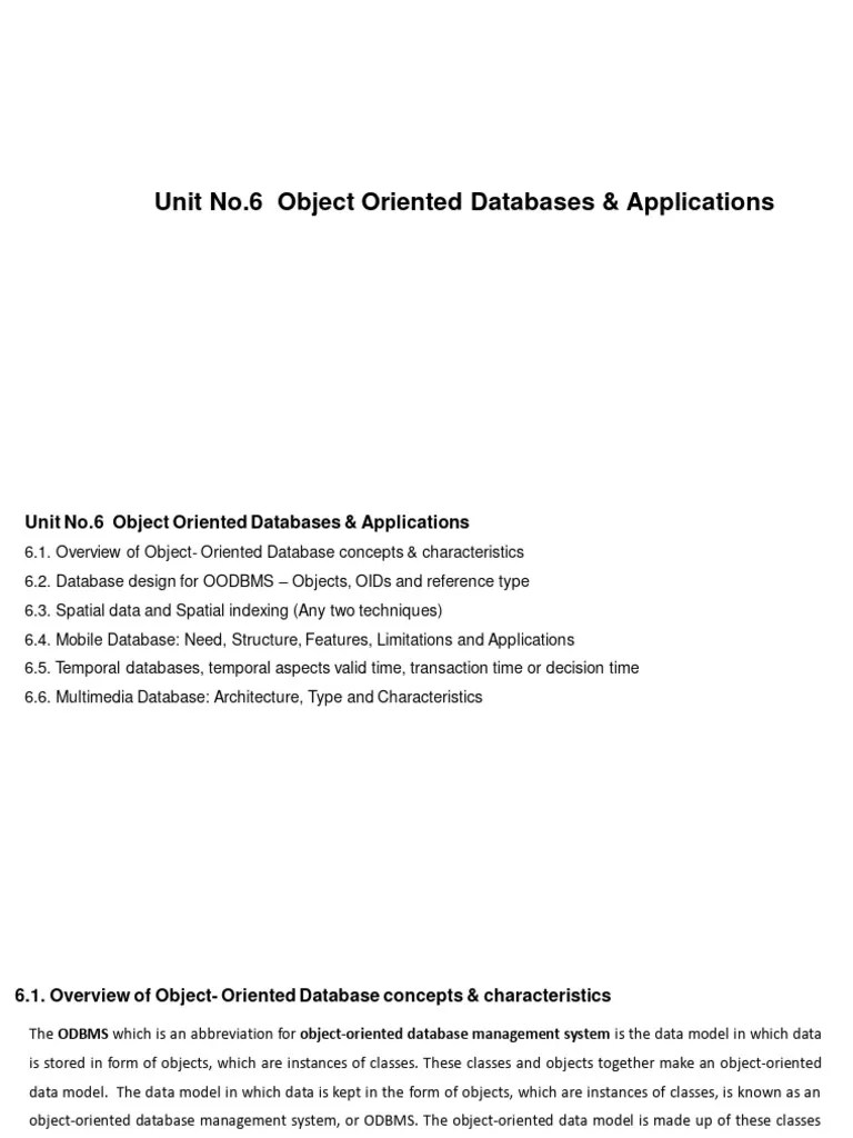 Unit No.6 Object Oriented Databases & Applications | PDF | Databases ...