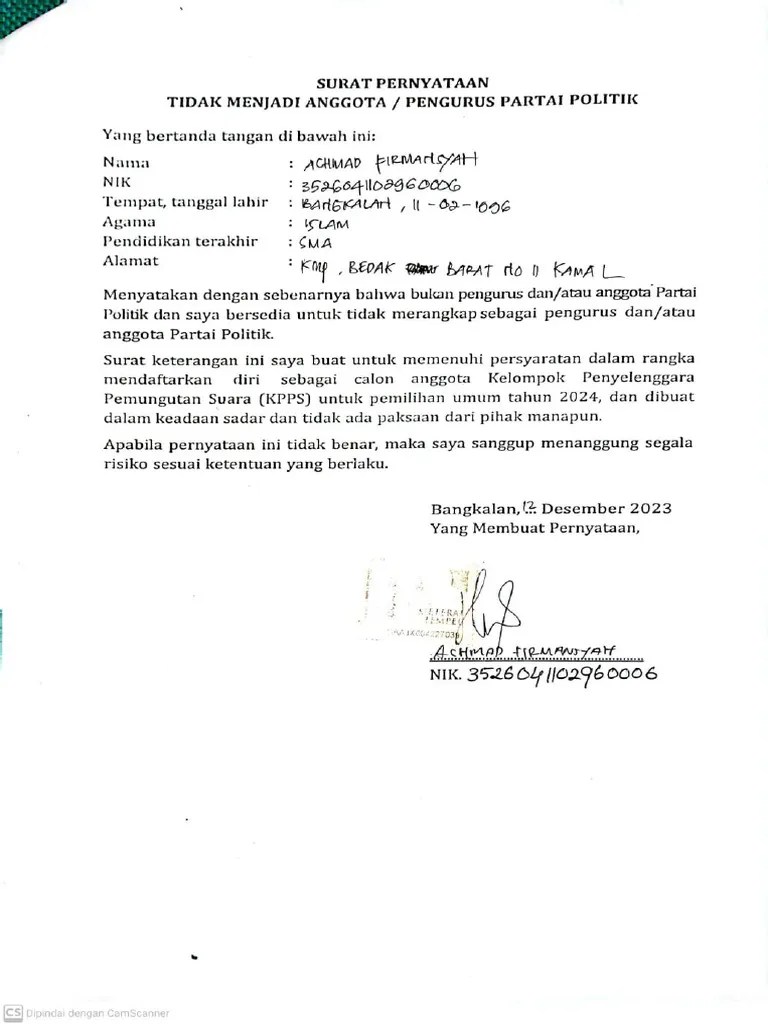 Surat Pernyataan Parpol | PDF