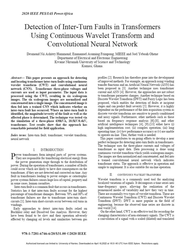 Detection Of Inter-Turn Faults In Transformers Using Continuous Wavelet ...