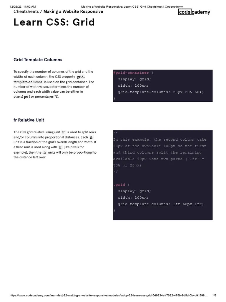 Making A Website Responsive - Learn CSS - Grid Cheatsheet - Codecademy ...
