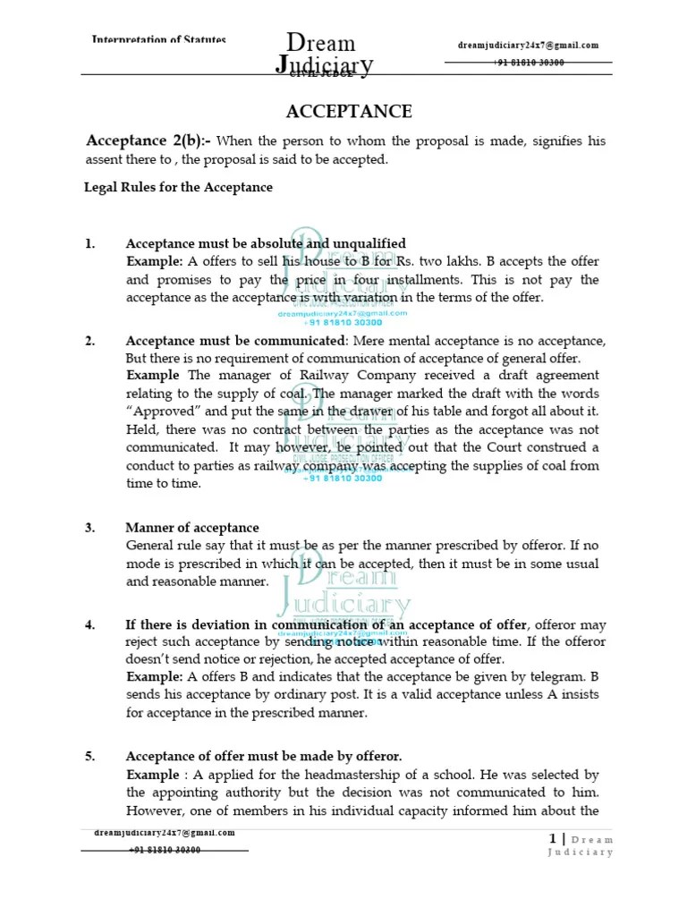 Contract Acceptance | PDF | Offer And Acceptance | Contract Law