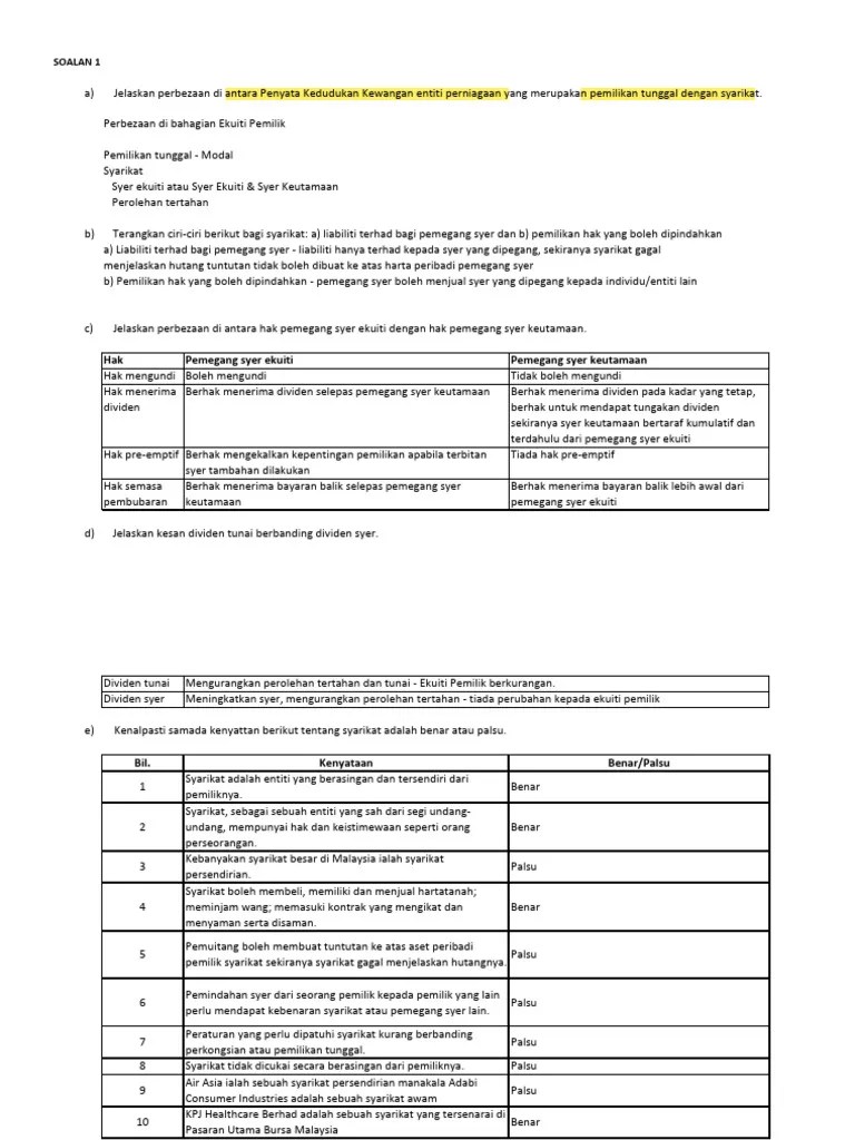 Jawapan Tutorial Syarikat Acc | PDF