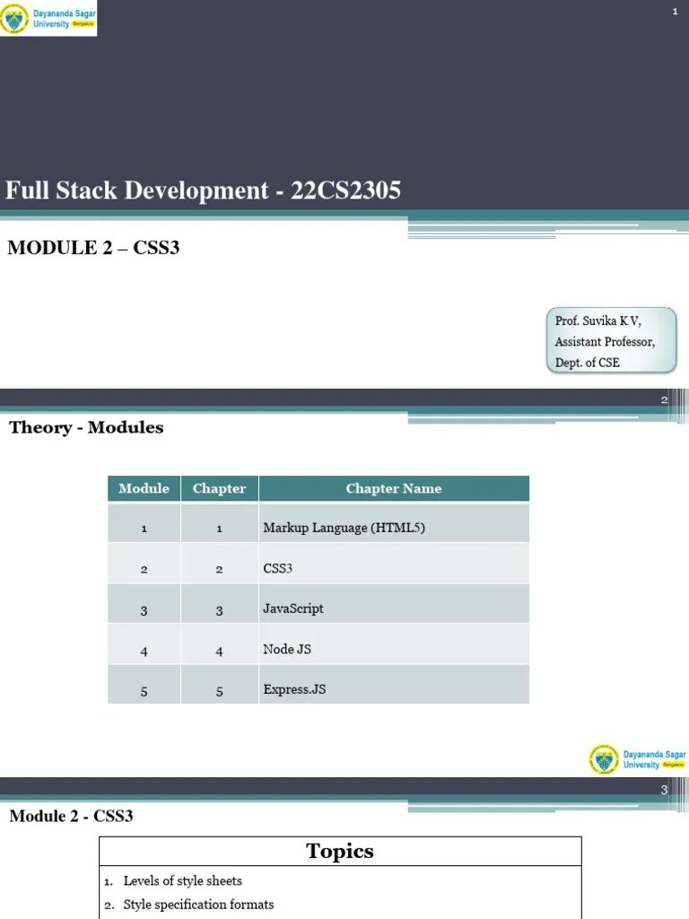 Full Stack Development - 22CS2305: Module 2 - Css3 | PDF