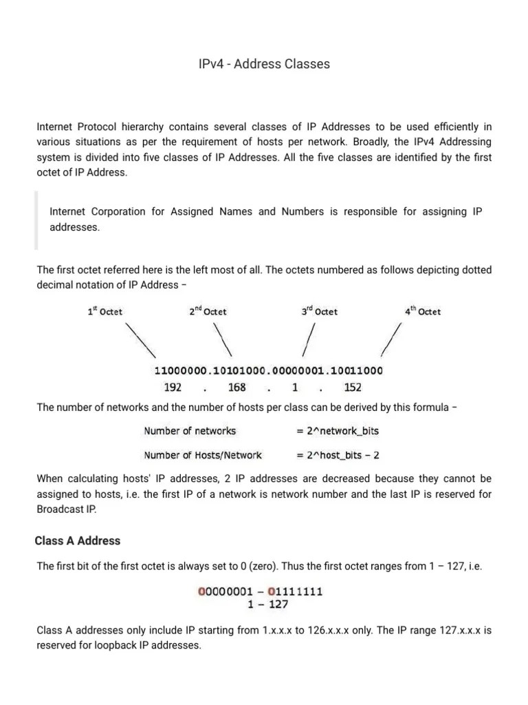 IPv4 - Address Classes | PDF | Ip Address | Internet