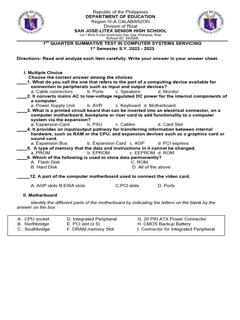 1st Summative Test In Css Sy 2022 - 2023 | PDF | Office Equipment | Video Game Platforms
