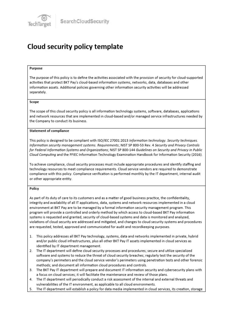Cloud Security Policy Template | PDF