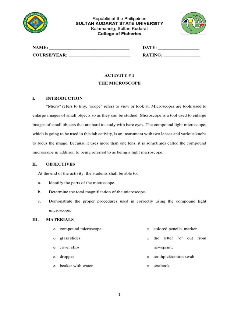 Activity The Microscope | PDF | Microscope | Lenses