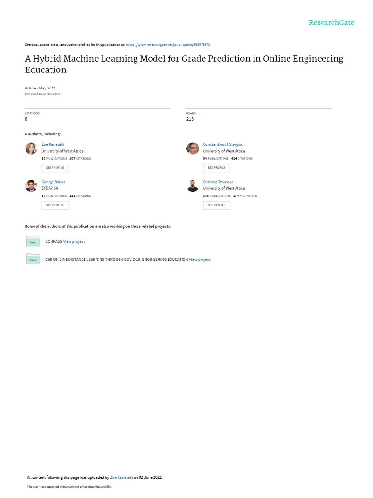 A Hybrid Machine Learning Model For Grade Prediction In Online ...