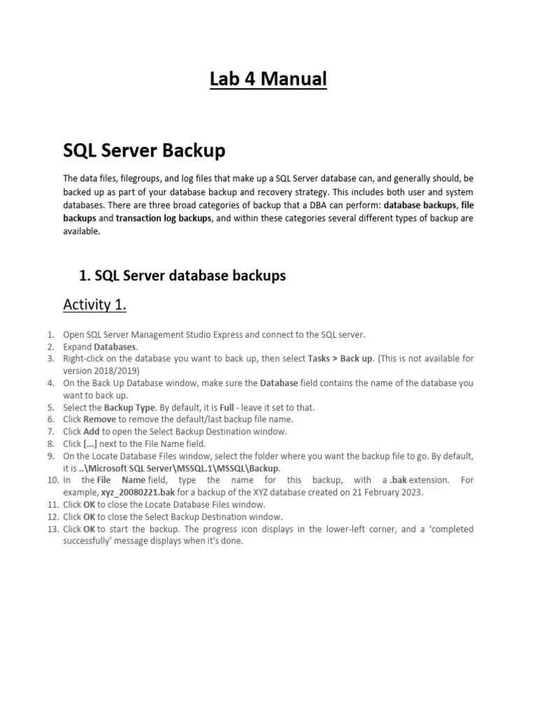 SQL Server Backup | PDF | Backup | Databases