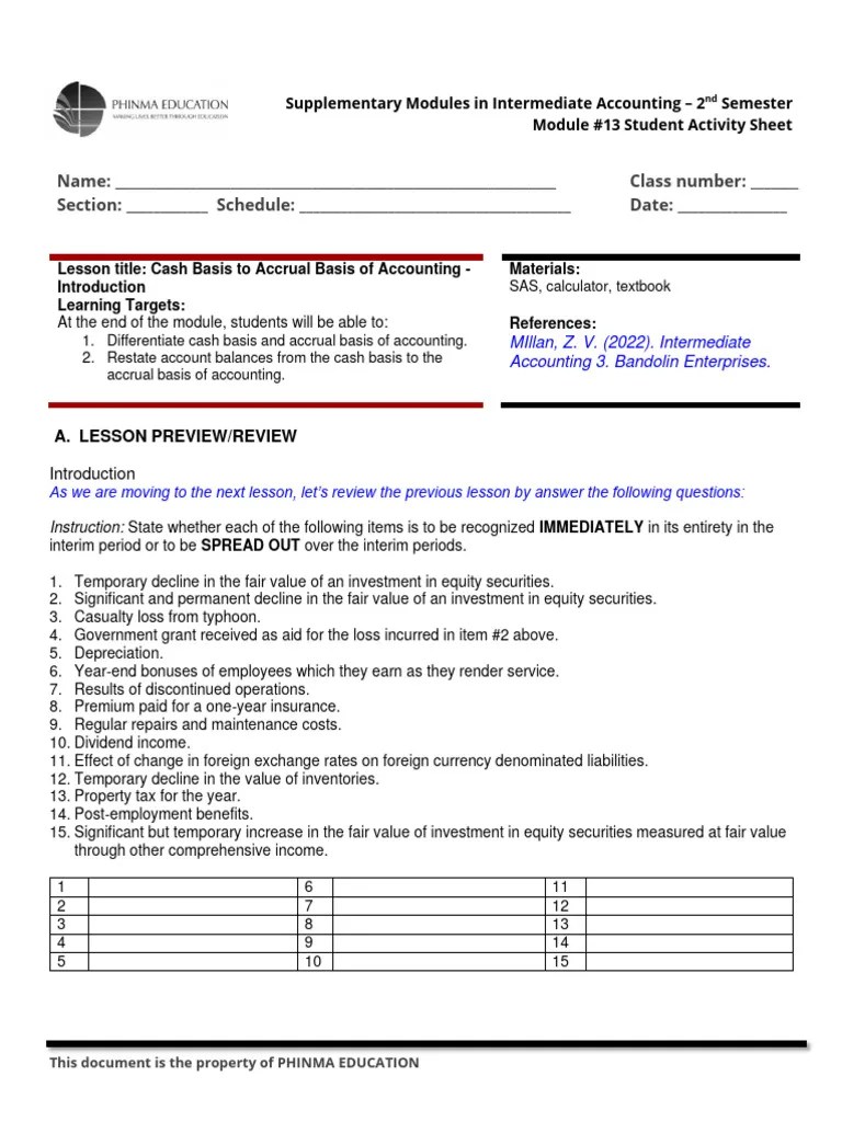 PHI 002 ENG 188 Module 13 SAS Cash Basis To Accrual Basis Of Accounting Introduction | PDF ...