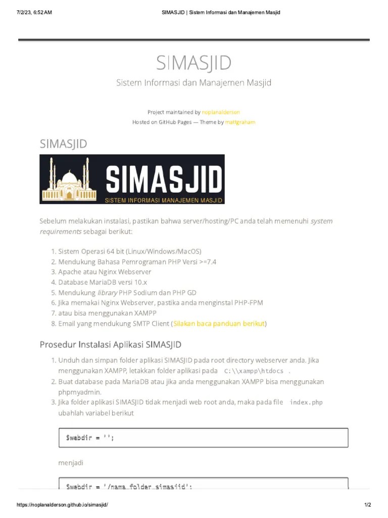 SIMASJID - Sistem Informasi Dan Manajemen Masjid | PDF