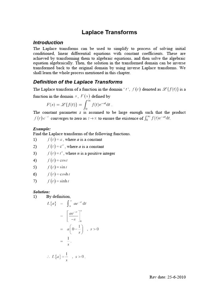 10 Laplace Transforms (Notes) | Download Free PDF | Laplace Transform ...
