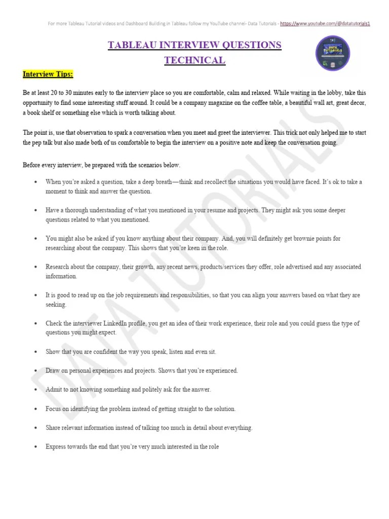 Tableau Technical Interview Questions | PDF | Histogram | Worksheet