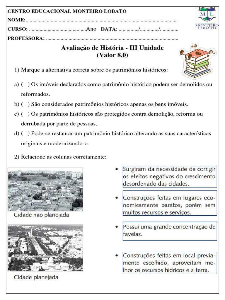 Avaliação De História 3 Ano - Iii Unidade | PDF | Brasil