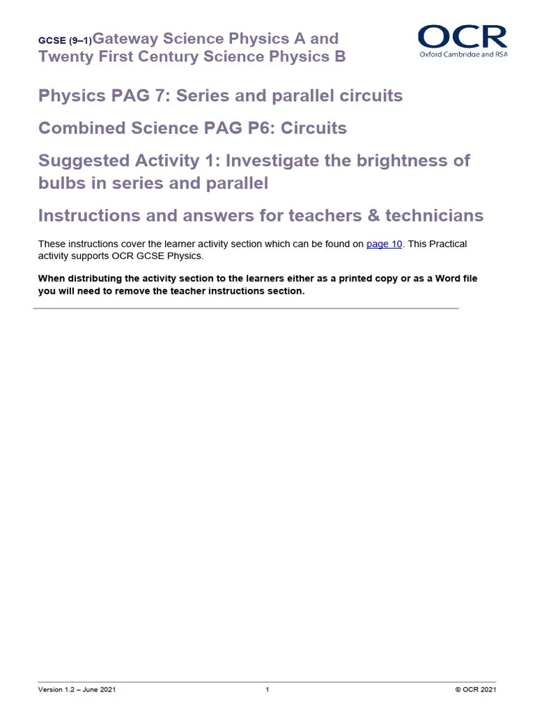 Pag Activity Physics Series And Parallel Circuits Suggestion 1 | PDF ...