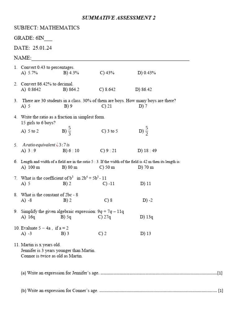 Summative Assessment 2 | PDF | Ratio | Mathematical Objects