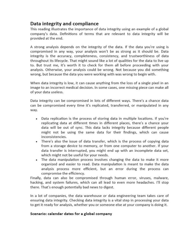 Data Integrity And Compliance | PDF | Databases | Information Science