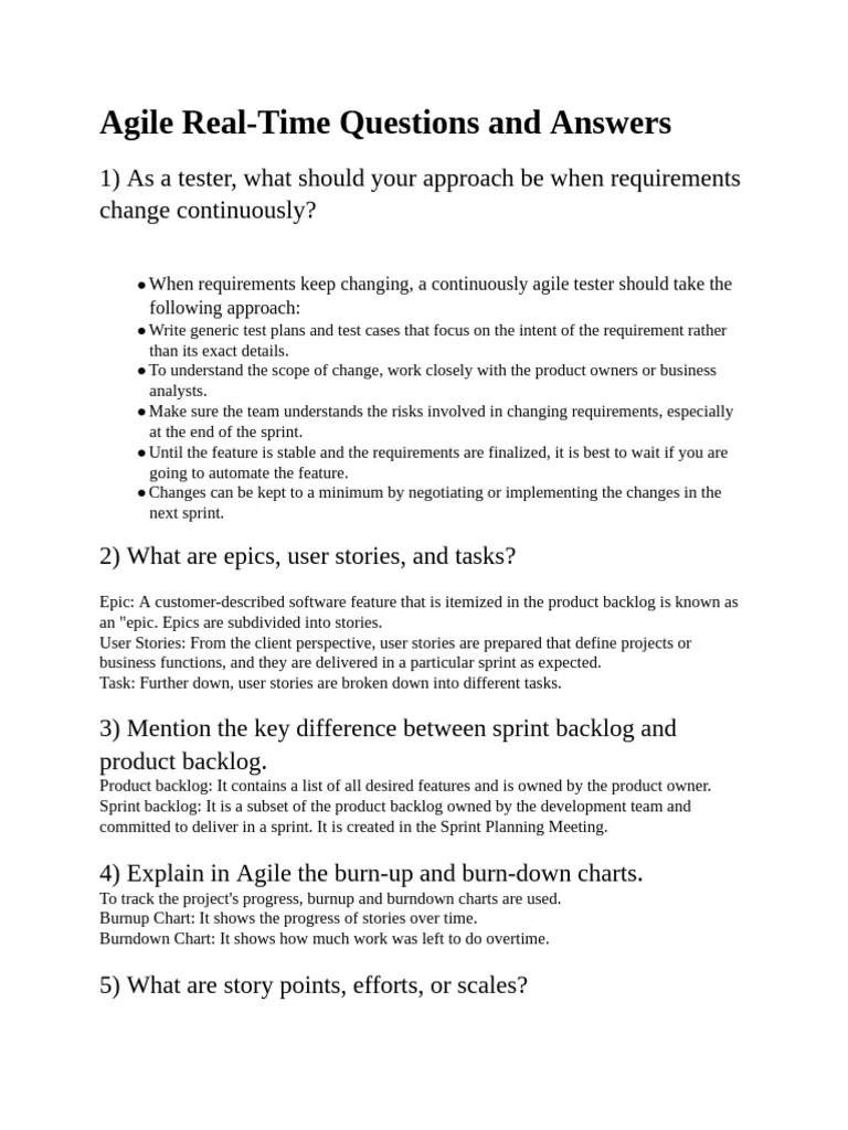Agile Real Time Quetions | PDF | Scrum (Software Development) | Agile ...