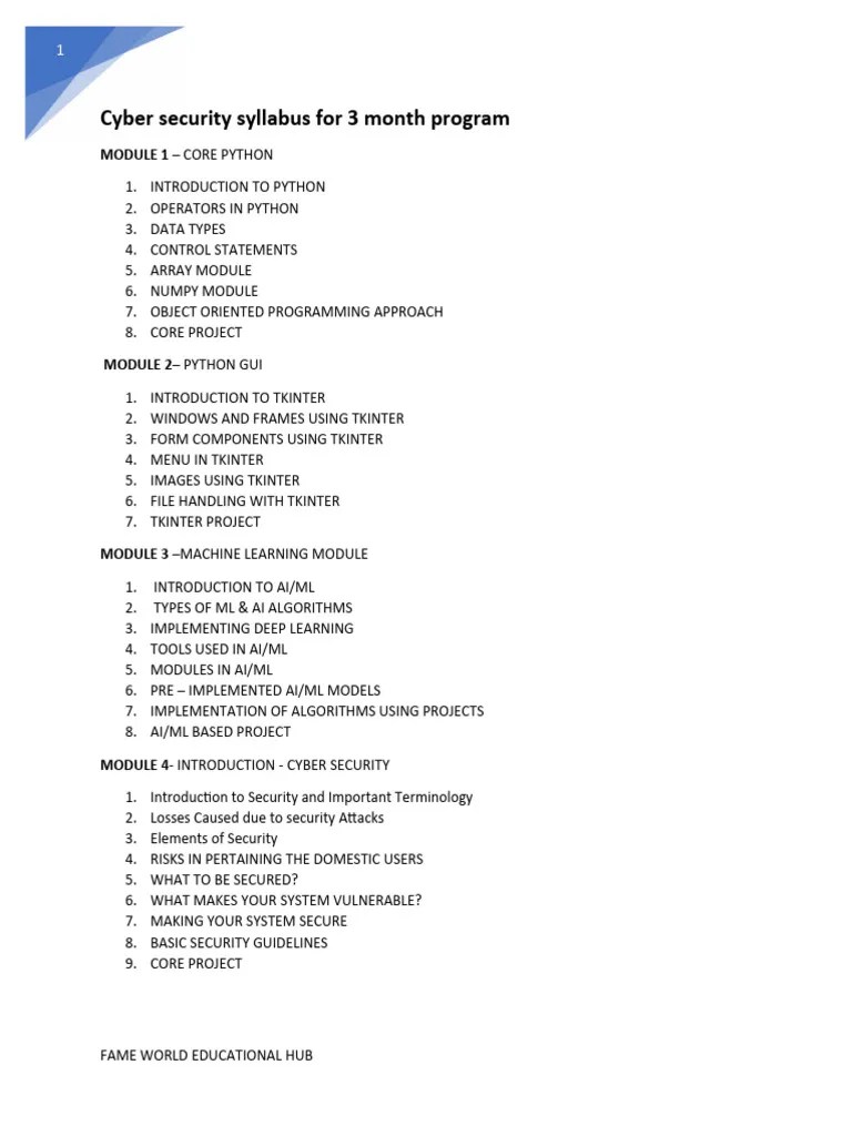 Cyber Security Syllabus For 3 Month Program | PDF