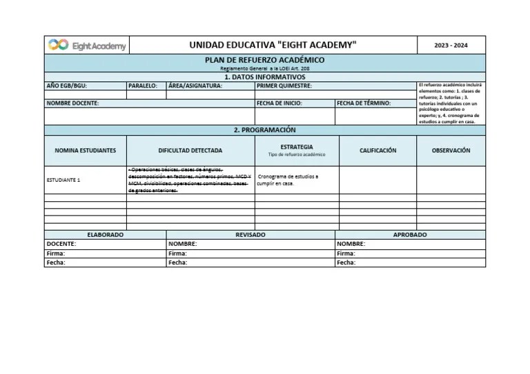 Plantilla De Plan De Refuerzo Académico | PDF