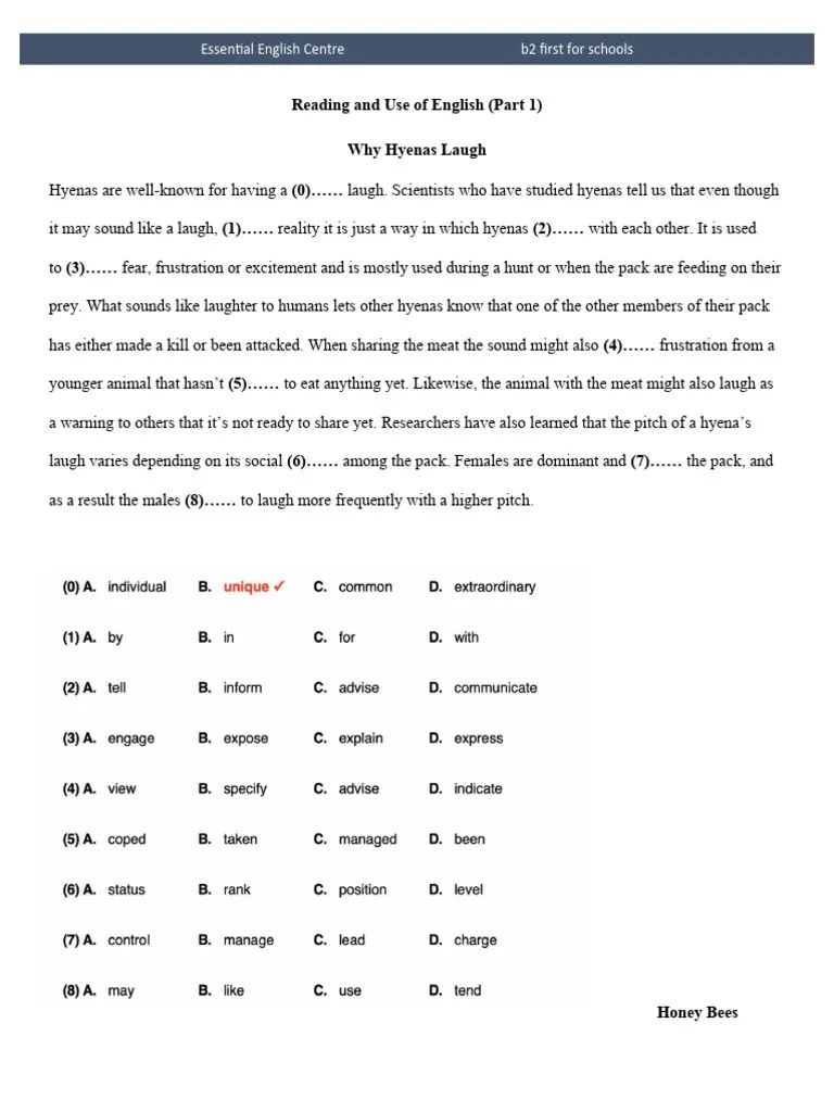 Reading Part 1 (B2 First For Schools) | PDF | Honey Bee | Honey