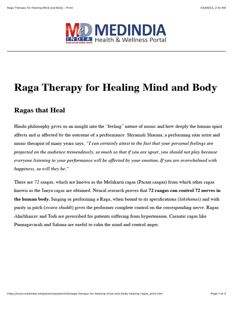 Raga Therapy For Healing Mind And Body - Print | PDF | Clinical Medicine | Medicine