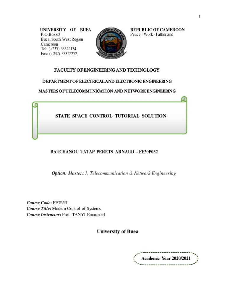 State Space Control Of Systems Tutorial | Download Free PDF ...