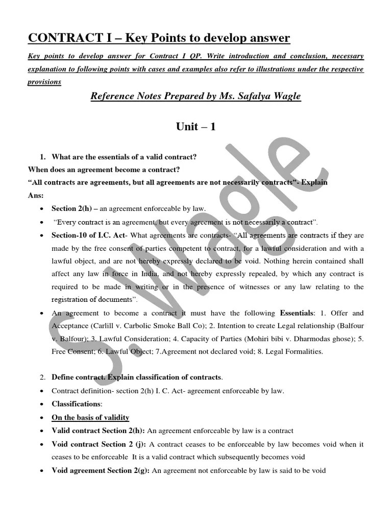 Contract I Key Points For Solving QP | PDF | Misrepresentation | Offer And Acceptance