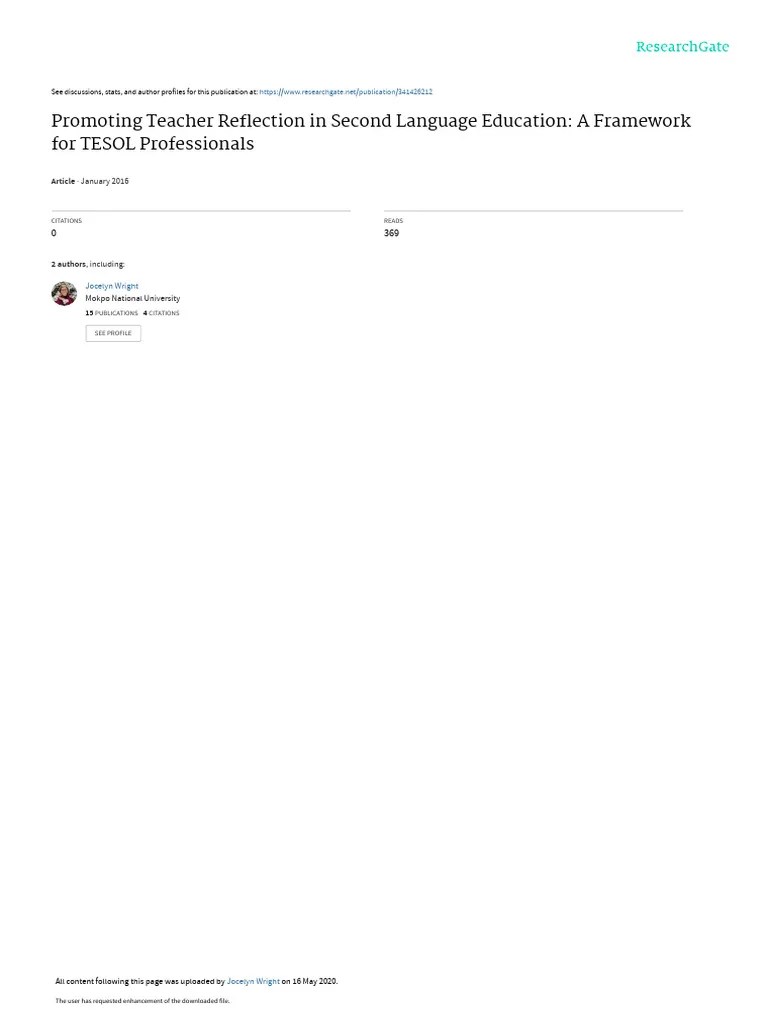 Promoting Teacher Re Ection In Second Language Education: A Framework ...