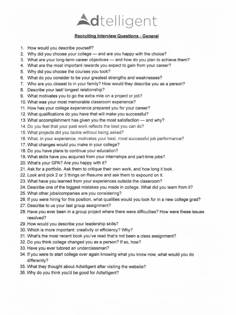 ADT Recruiting Questions | PDF | Organizational Behavior | Cognitive Psychology